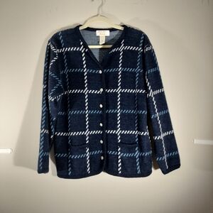 Vintage‎ Tally-Ho Navy Blue Plaid Cardigan Sweater